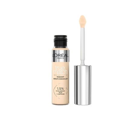 L'Oréal Paris True Match Radiant Serum Concealer - Geschikt voor de gevoelige huid - Verrijkt met 1,5% hyaluronzuur en cafeïne voor hydratatie en verfrissing - Medium dekking - Stralende finish - Verzorgt als een oogserum - 1.5N - 11 ml