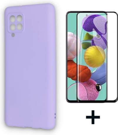 HB Hoesje Geschikt voor Samsung Galaxy A12 - Paars/ Fullscreen Glazen Screenprotector - Siliconen Back Cover