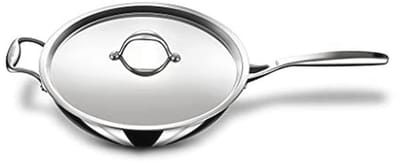 Roestvrijstalen wok met deksel - Drielaagse Kadai Frituurpan met Inductiebasis - Diameter 26 cm - 3,3 l voor 6 Personen