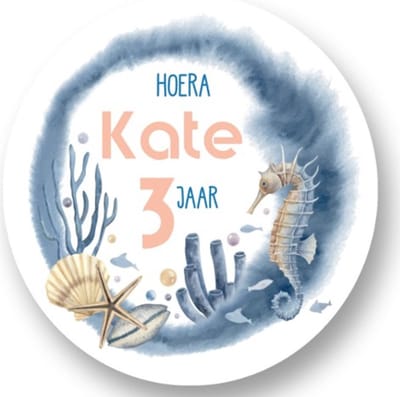 20x Traktatie stickers met naam Zeepaardje - Verjaardag stickers - Seahorse - Sluitstickers - Kinderfeest Traktatie - Uitdelen - Uitdeeltraktatie - Wensetiket - Rond - 40mm - Glossy sticker