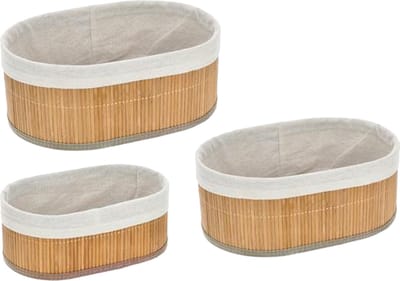 Cepewa Kast/badkamer opbergmandjes - set 3x stuks - bamboe hout met hoes - in 3 formaten - organiser manden