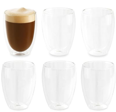 Bellatio Design Dubbelwandige glazen - 6x st - 380 ml - transparant - glas - theeglazen/koffieglazen- Cappuccino/macchiato glazen