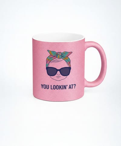 You Lookin' At? Mok - Roze Glitter Baby Design Koffiemok 330ml