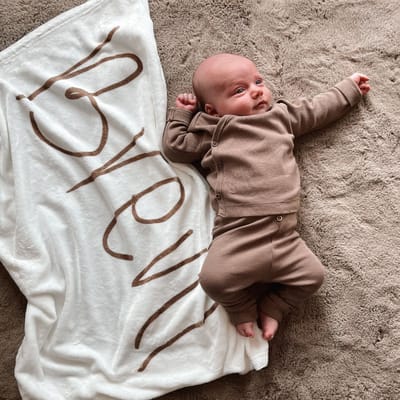 Gepersonaliseerde babydeken met naam in kleur naar keuze-85x85 cm