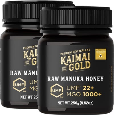 Kaimai Gold MGO 1000+ / UMF 22+ Manuka Honing * 500g (= 2x 250g) Premium Monoflorale UMF® Gecertificeerde ManukaHoning uit Nieuw-Zeeland # T.h.t. 01-10-2029 # MGO 800 820 = UMF 19, 829 830 850 = UMF 20, 1122 = UMF 24, 1200 = UMF 25