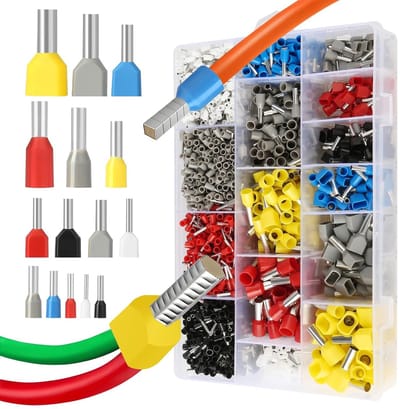 Dubbele en enkele kabelschoen ferrules van 0.5 mm² tot 10 mm², set van 2000 stuks met opbergdoos voor kabelverbindingen en elektrische installaties