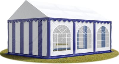 Partytent - Feesttent - Paviljoentent - 3x6m - PVC / blauw wit / 100% waterdicht, UV-bestendig & Grondframe / Inclusief zijwanden