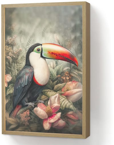 Wandlamp 40x60 cm - Oplaadbaar - Toekan - Vogels - Bloemen - Planten - Tropisch - Wandlampen binnen woonkamer - Slaapkamer lamp - Decoratieve nachtlamp - Vloerlamp draadloos