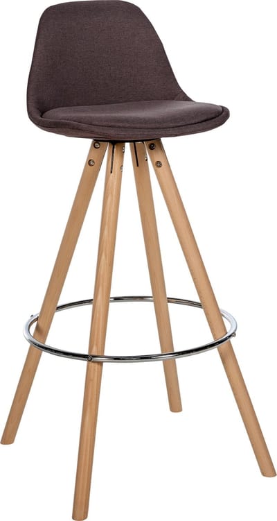 CLP Corbin Barkruk - Met rugleuning - Hout rond frame - Stof - natura/bruin