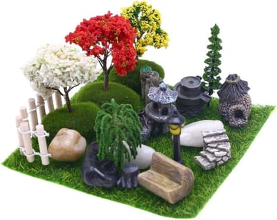 Mini Tuin Decoratie - Poppenhuis Accessoires - Sprookjeslandschap Creëren - 26 Delige Set - 22 x 14 x 4 cm