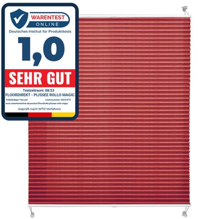 FLOORDIREKT Vouwgordijn Magic Mini - Lengte: 100 cm - Zonder Boren - Voor alle Woonruimtes - Donkerrood - 110 x 100 cm