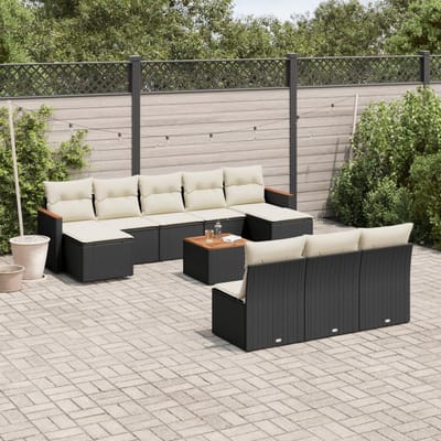 vidaXL - 11-delige - Loungeset - met - kussens - poly - rattan - zwart