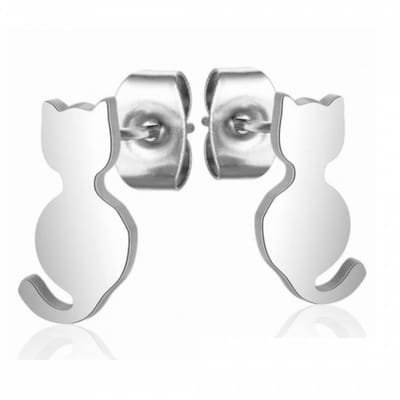 Oorbellen- RVS- Zilverkleur- 1 cm- Poes - Charme Bijoux