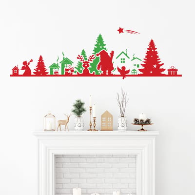 Rode en groene kerstrandsticker - Kerststickers - Feestelijke decoratie - 20x65cm