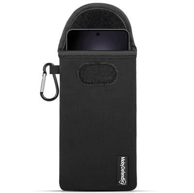 MobyDefend Hoesje - Geschikt voor Samsung Galaxy S25 Edge - Neopreen Pouch Met Karabijnhaak - Insteek - Riemlus - Zwart