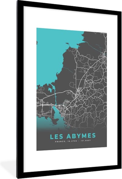Fotolijst incl. Poster - Les Abymes - Frankrijk - Plattegrond - Kaart - Stadskaart - 80x120 cm - Posterlijst
