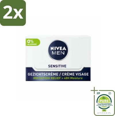 NIVEA MEN - Sensitive - Dagcrème Gezicht - 50 ml - Voordeelverpakking - 2 stuks - Gevoelige huid - Dagcrème
