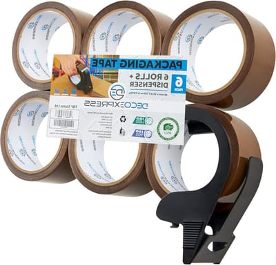 Sterke Verpakkingstape Dispenser met 6 Rollen - Bruin of Mix - Voor Verhuisdozen en Zwaar Inpakwerk