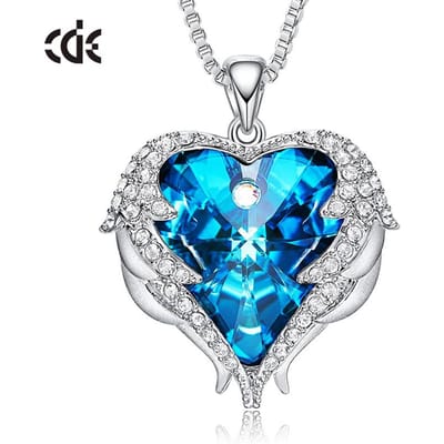 Sieraden Ocean Heart Ketting Vrouwelijke Engel Vleugels Kristal Sleutelbeen Ketting Ketting blue