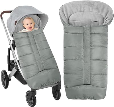 Thijox - Voetenzak Kinderwagen Winter Universeel, Waterdicht en Winddicht, Warm en Comfortabel, Met Ritssluiting, Trekkoord en Capuchon, Grijs, Perfec