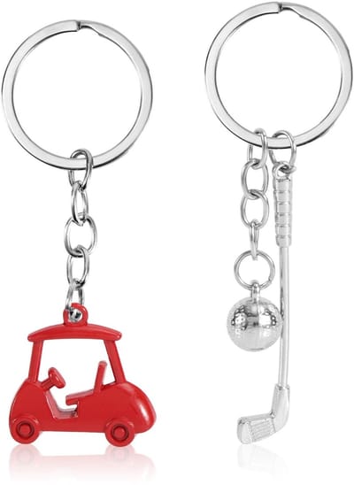 Dailygoods- Sleutelhanger Golfkar & Golfclub - 2st Sleutelhangers - Zinklegering - Sportthema - Tassenaccessoires - 8,5x2,9x0,9 cm - Sleutelring