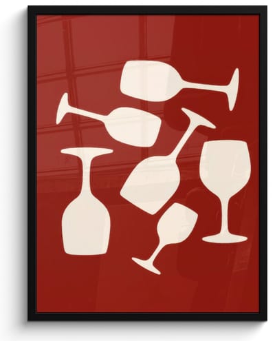 Poster in lijst - Fotolijst 50x70 cm - Posters - Wijnglazen - Silhouetten - Wit - Posterlijst zwart - Decoratie - Wanddecoratie woonkamer - Muurdecoratie slaapkamer
