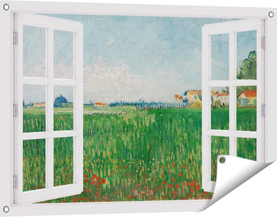 Gards Tuinposter Doorkijk Veld met Klaprozen - Vincent van Gogh - 90x60 cm - Tuindoek - Tuindecoratie - Wanddecoratie buiten - Tuinschilderij