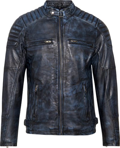 Urban 5884® - Ralph - Biker Jack - Denim Blauw -Heren jas - Lams Leer - Jas - Maat 5XL