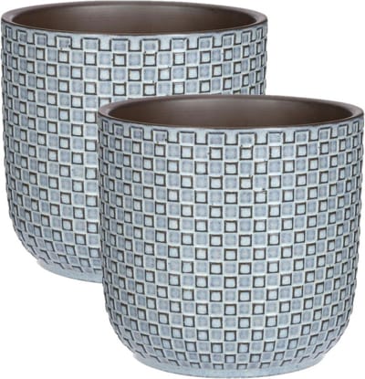 Mica Decorations - 2x - Plantenpot/bloempot - Keramiek blauw - D17 x H16 cm