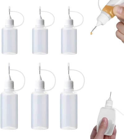 6 stuks - lijmfles - doseerfles met naald - Inhoud 5 ml / 10 ml - verffles - olievulfles - lijmfles - navulbaar - Voor het nauwkeurig aanbrengen van lijm worden kleine spuitflessen of plastic flessen gebruikt
