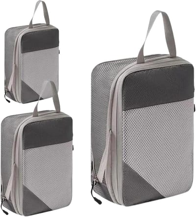 Inpakcubes - Reisorganizers - Bagage Organizer - Compressie functie - 3 stuks - Grijs