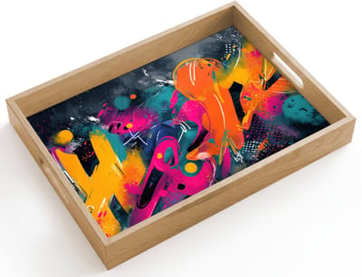 Dienblad hout 40x30 cm - Schootdienblad - Abstract - Graffiti - Kleurrijk - Verfspatten - Borrelplank rechthoek - Plateau dienbladen