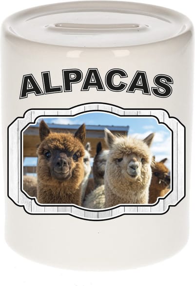 Dieren liefhebber alpaca spaarpot 9 cm jongens en meisjes - keramiek - Cadeau spaarpotten alpacas liefhebber
