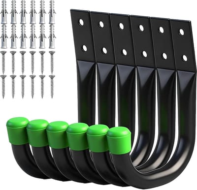 VHV - Wandhaken - Ophanghaken garage - J-haken - Heavy duty - Metaal - Set van 6 - Voor gereedschap en verlengsnoeren - Voor werkplaats - 9 cm - Groen