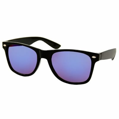 Fako Fashion - Mat Zwarte Zonnebril Met Paarse Spiegelglazen - Heren Zonnebril - Dames Zonnebril - UV400 - Mat Zwart - Spiegel Paars
