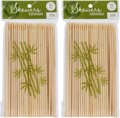 Excellent Houseware BBQ Sate/spiesjes prikkers - 200x - bamboe hout - 15 cm - spiezen - satestokjes