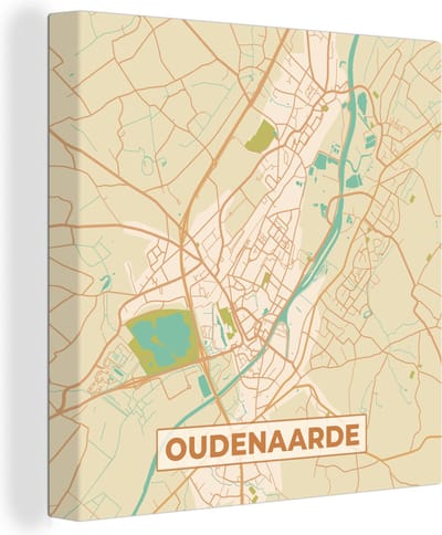 Canvas Schilderij Kaart - Plattegrond - Oudenaarde - Stadskaart - Vintage - 20x20 cm - Wanddecoratie