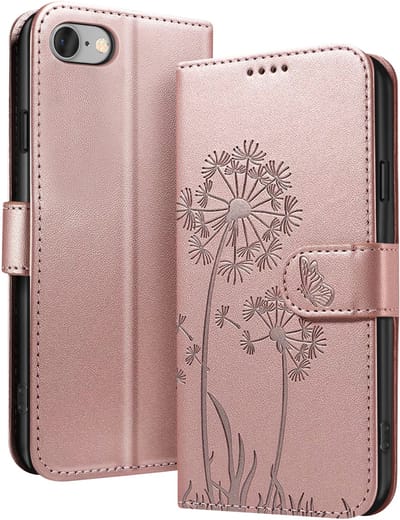 Zanae, Hoesje Geschikt voor Apple iPhone SE 2022 Bloemen Vlinder Design met Videostandaard, Roségoud