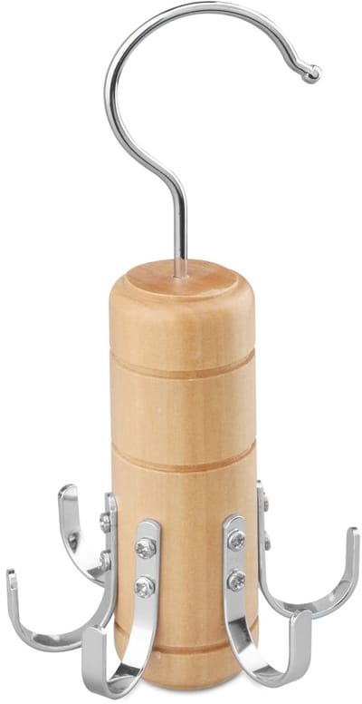 Dailygoods- Riemhanger 360° draaibaar - Houten Opberghaken - Kastaccessoires Organizer - Verchroomd Metaal - Betrouwbaar Hout - Ruimtebesparend - Opberghaak