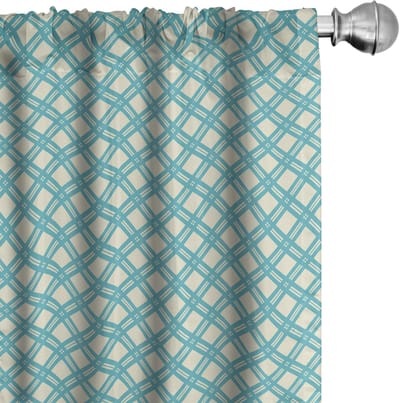 ABAKUHAUS Retro Gordijnen – 2x75x245 cm – Aqua Karo-tegel Turkoois/Ivoor
