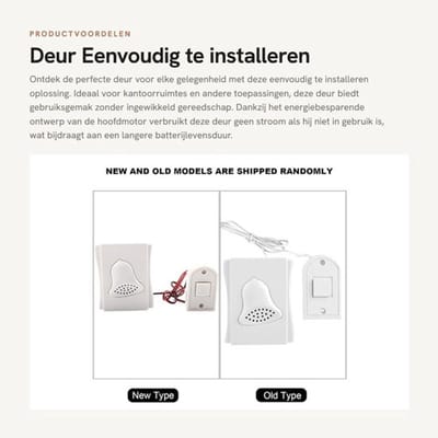 Deur - Eenvoudig te installeren - Energiebesparend ontwerp - Handig in gebruik - Helder deurbelgeluid - Geschikt voor kantoor - Model...