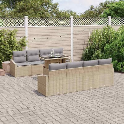 vidaXL - Tuinbank - Set - 7 - st - Beige - en - Lichtgrijs - poly - rattan