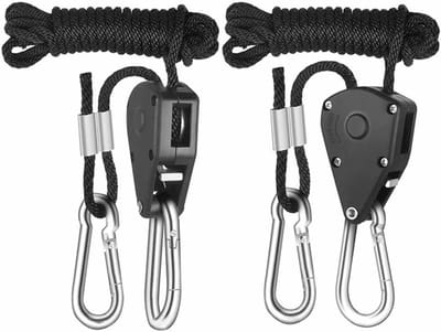 Set van 2 Verstelbare Ratchet Hangers, Sterke Pulley Clips voor Grow Lights en Tent Hangers, Draagvermogen 68 kg, Ideaal voor Tuinieren en Camping
