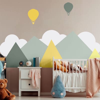 Muurstickers voor kinderkamers - Decoratie voor babykamers - Gigantische muursticker voor kinderen, Scandinavische bergen, NUUK - 100x135cm