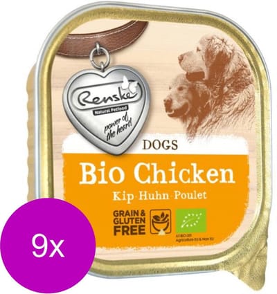 Renske Adult Bio Alu - Kip Graanvrij - Hondenvoer - 9 x 300 g - NL-BIO-01