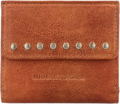 Hide & Stitches Redwood Portemonnee - Leren Portemonnee - RFID - Studs - Drukker - Muntvak - Ritsvak - Pasjesvak - Leren Dames Tas - Cognac