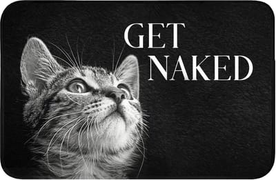Badmat 60x40 cm - Antislip - Kat - Dieren - quote - Get naked - Zwart - Badmatten voor badkamer - Badkamermat - Douchemat - Badkamer mat