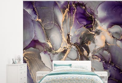 Behang - Fotobehang Goud - Paars - Marmer - Breedte 275 cm x hoogte 220 cm