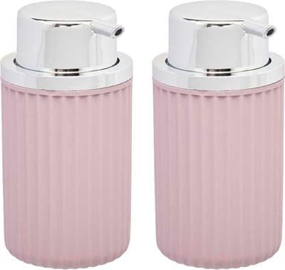 Berilo zeeppompje/dispenser Roma - 2x - roze/zilver - kunststof - 8 x 15 cm - 420 ml - badkamer/toilet/keuken