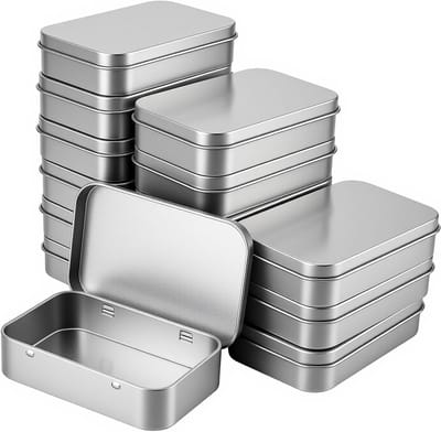Rechthoekige metalen opbergdoos met scharnierend deksel, 15 stuks, voor snoep, munten en sieraden, 9,1 x 6,1 x 2 cm